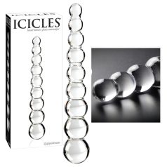 Icicles No. 2 - stakleni dildo s kuglicama (proziran)