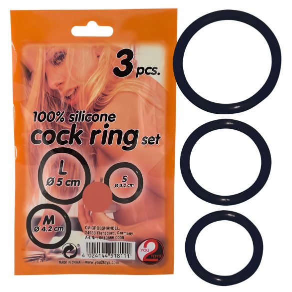 You2Toys - Trio silikonskih prstenova za penis - crna boja