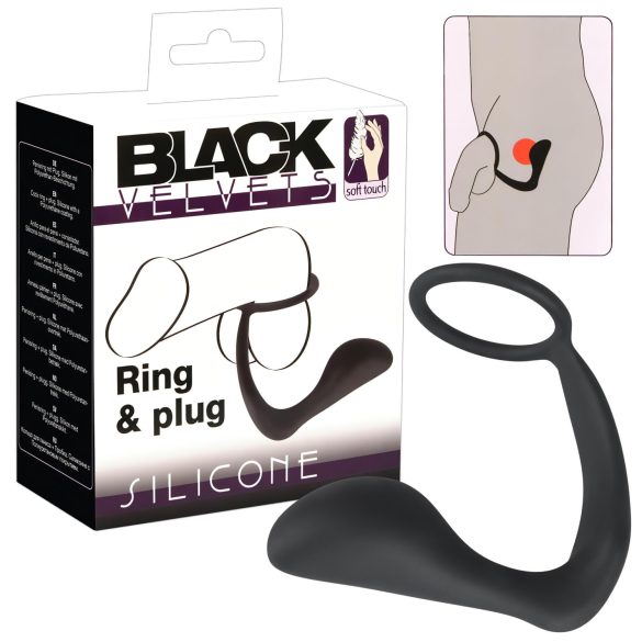 Crni baršun - analni plug s prstenom za penis (crni)