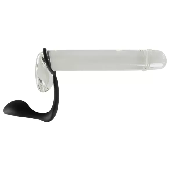 Crni baršun - analni plug s prstenom za penis (crni)