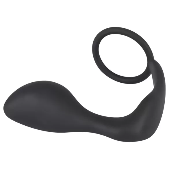 Crni baršun - analni plug s prstenom za penis (crni)