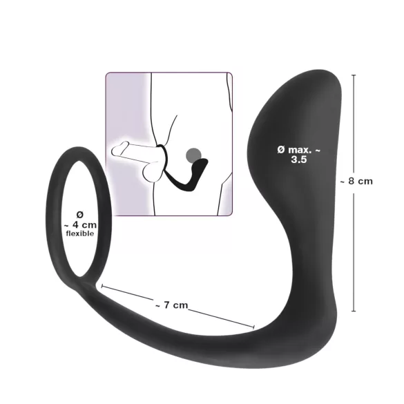 Crni baršun - analni plug s prstenom za penis (crni)