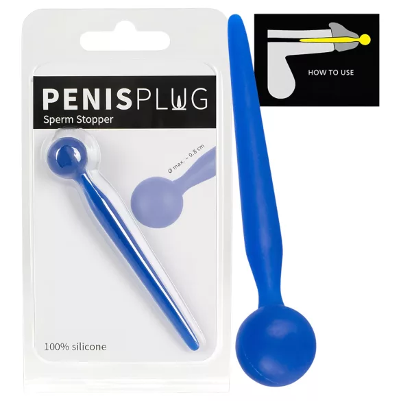 Dilatator Sperm Stopper – silikonski dilatator sa kuglicom (plavi)