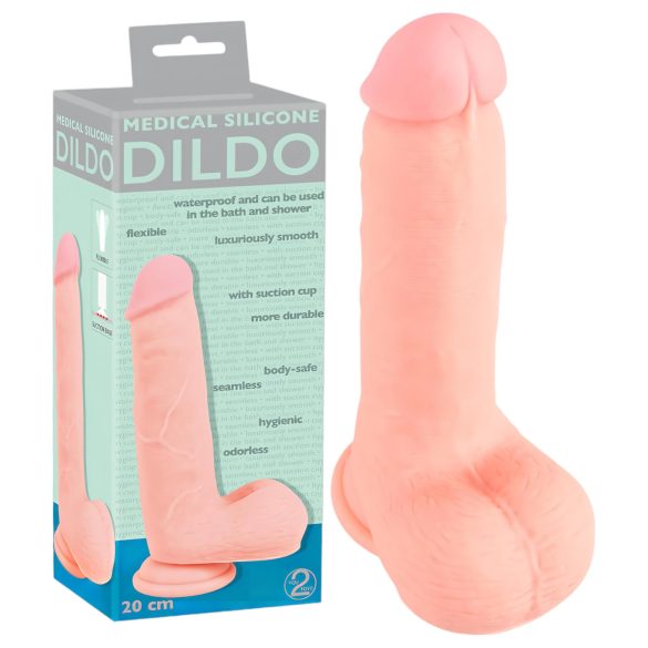 Medicinski - ravni medicinski silikonski dildo (20 cm) - prirodni