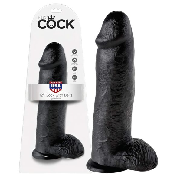 King Cock 30 cm Dildo sa Testisima - Crna
