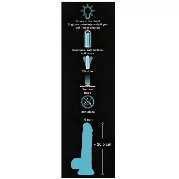 You2Toys Glow in the Dark - vakuum priljubljeni, svetleći dildo (plavi)