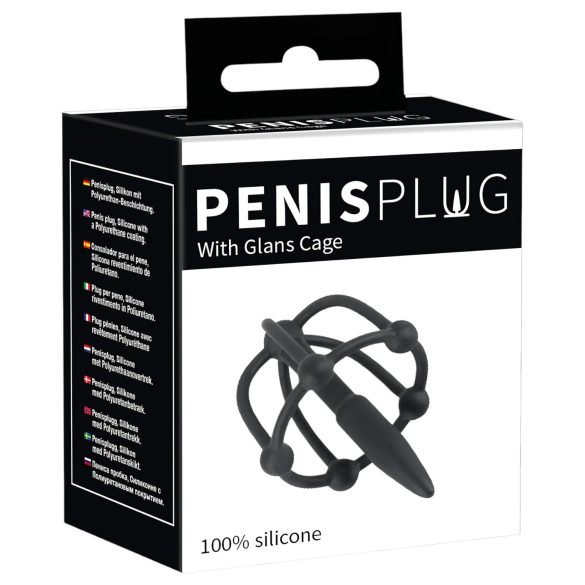 Penis plug – silikonska korpa za glavić sa dilatorom (crna)