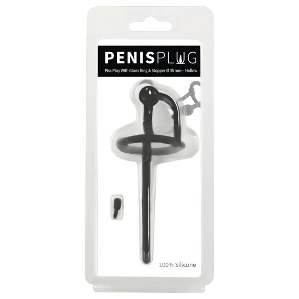 Penis Plug - silikonski uretralni proširivač i prsten za glans (0,6 mm) - crni