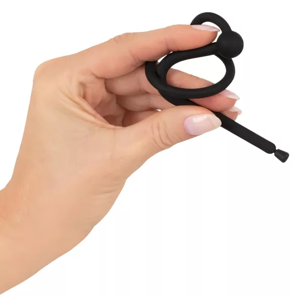Penis plug od silikona sa prstenom za glavić (0,6 mm) – crni