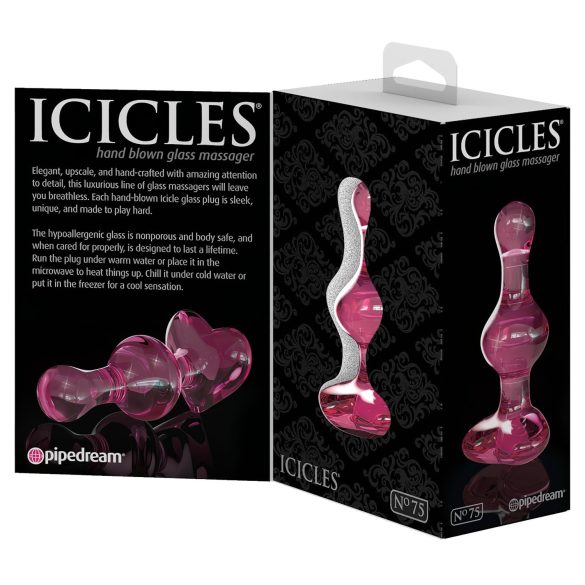 Icicles No. 75 - stakleni analni čep u obliku srca (roze)