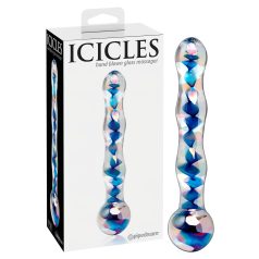   Icicles No. 08 - talasasti dvosmerni stakleni dildo (prozirno-plav)