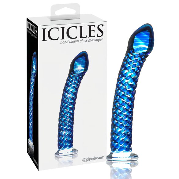 Icicles No. 29 - spiralno stakleno dildo za penis (plavo)