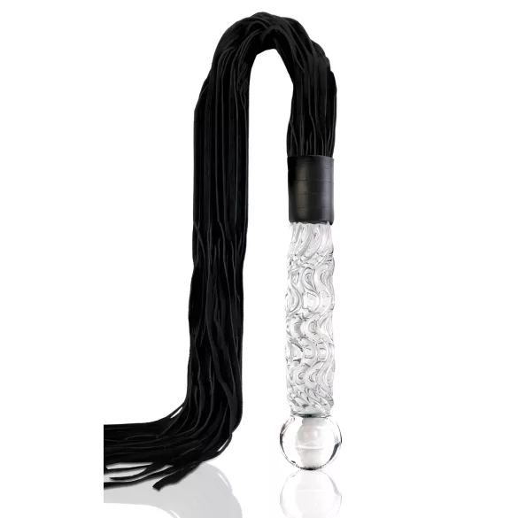 Icicles No. 38 - kožni bič i stakleni dildo (providno-crni)