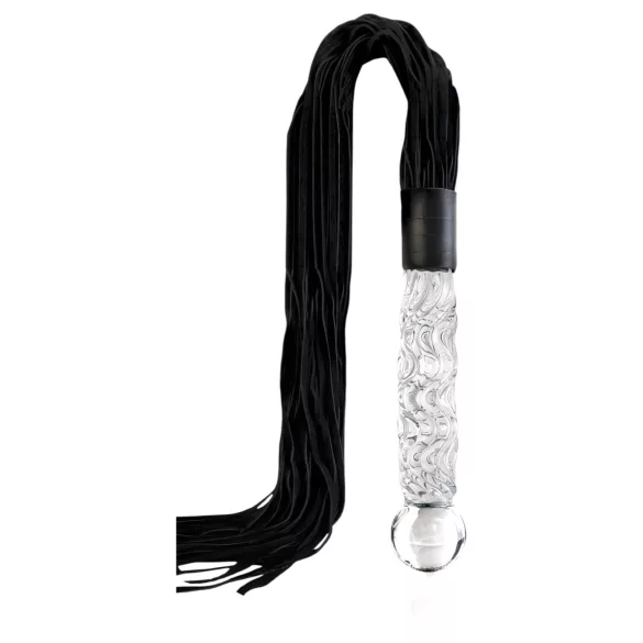 Icicles No. 38 - kožni bič i stakleni dildo (providno-crni)