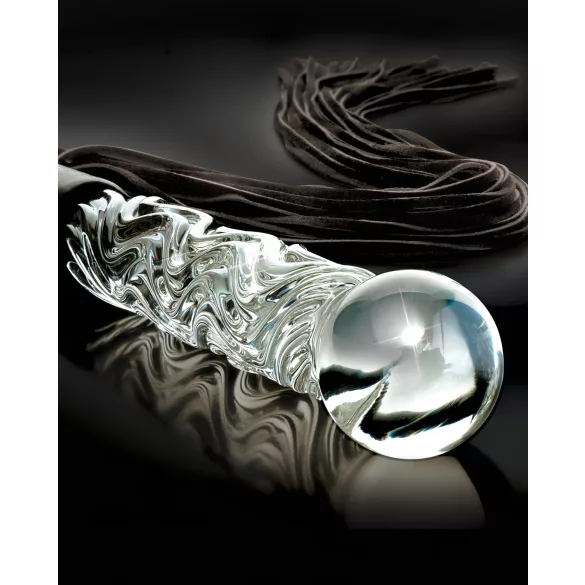 Icicles No. 38 - kožni bič i stakleni dildo (providno-crni)