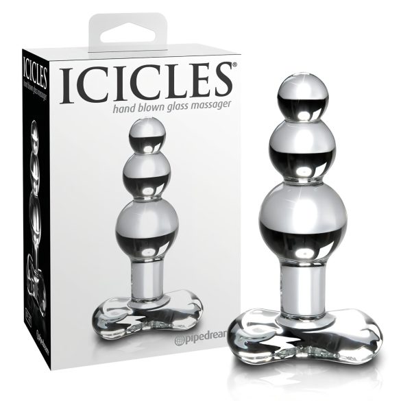 Icicles No. 47 - trostruka staklena analna igračka sa perlicama (prozirna)