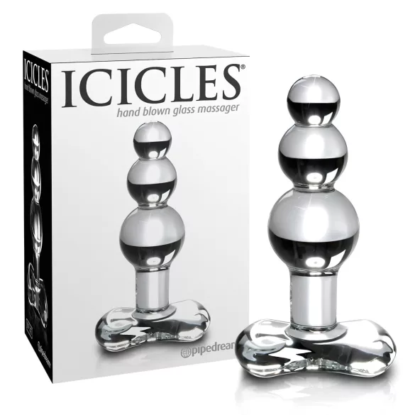 Icicles No. 47 - trostruka staklena analna igračka sa perlicama (prozirna)