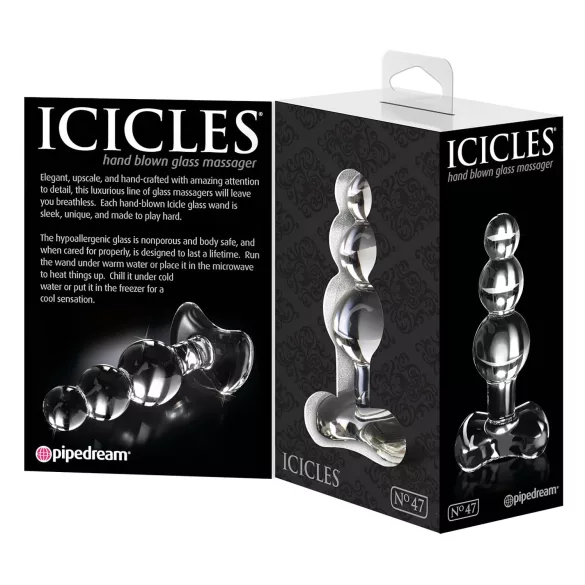 Icicles No. 47 - trostruka staklena analna igračka sa perlicama (prozirna)