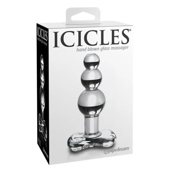 Icicles No. 47 - trostruka staklena analna igračka sa perlicama (prozirna)
