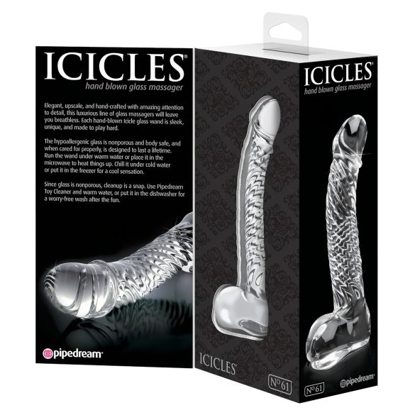 Icicles No. 61 - stakleni dildo sa testisima, u obliku penisa (prozirni)