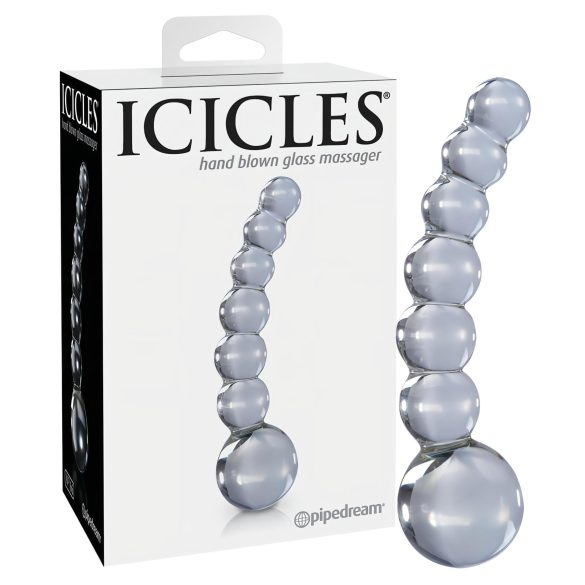 Icicles No. 66 - Zakrivljeni, kuglasti stakleni dildo (prozirni)