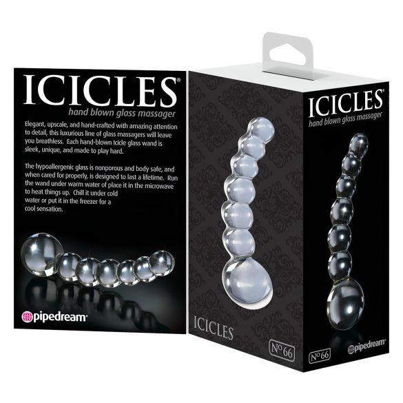 Icicles No. 66 - Zakrivljeni, kuglasti stakleni dildo (prozirni)