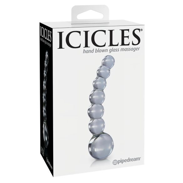 Icicles No. 66 - Zakrivljeni, kuglasti stakleni dildo (prozirni)