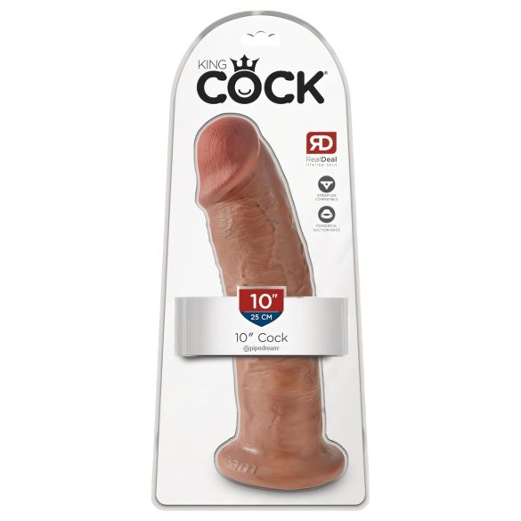 King Cock 10 - veliki dildo sa vakuum postoljem (25cm) - tamna prirodna boja