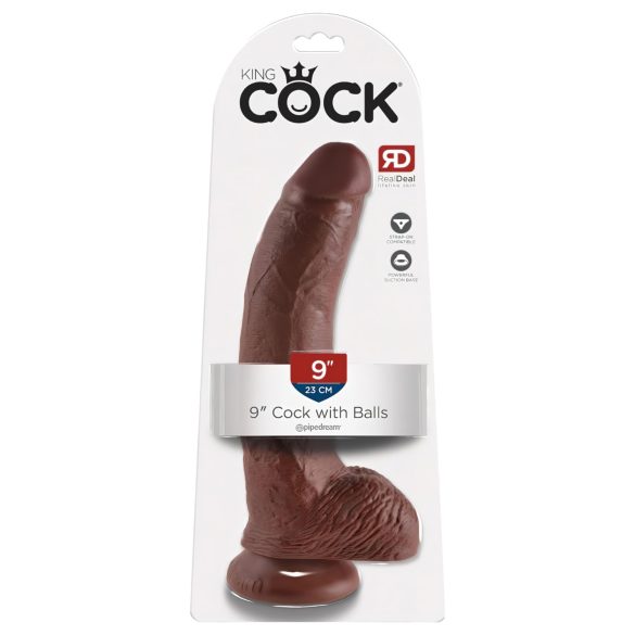 King Cock 9 - veliki dildo sa vakumom i testisima (23 cm) - braon