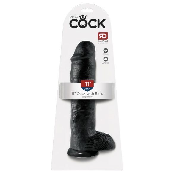 King Cock 11 - veliki dildo sa testisima i vakumskom bazom (28cm) - crni