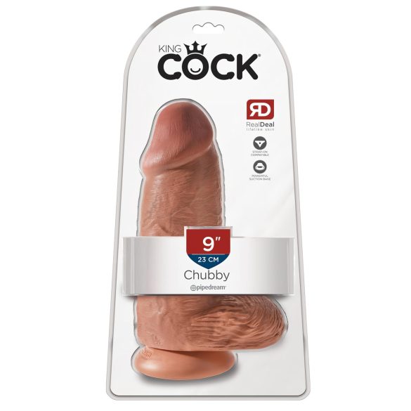 King Cock 9 Chubby - dildo sa prianjajućom bazom (23cm) - tamno prirodna boja
