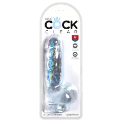   King Cock Clear 6 - mali dildo sa testisima i vakuumskom podlogom (15cm)