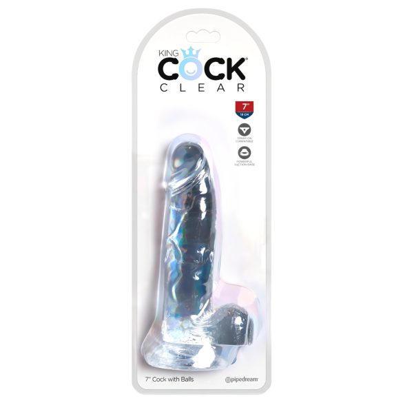 King Cock Clear 7 - dildó sa testisima i vakumskom bazom (18 cm)