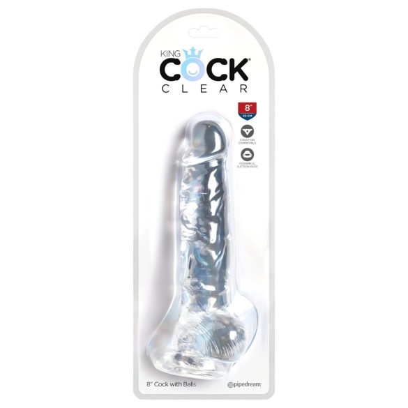 King Cock Clear 8 - prozirni dildo sa testisima i vakuumskom bazom (20cm)