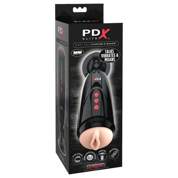 PDX Elite Dirty Talk - Vibrirajuća veštačka vagina masturbator (crna)