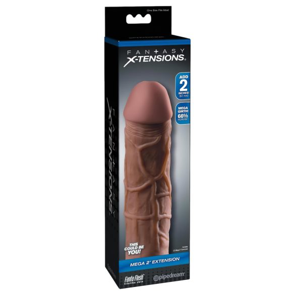 X-TENSION Mega 2 - realistični penis rukav (20.3cm) - tamna prirodna boja