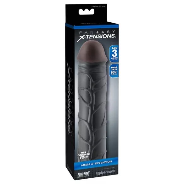 Pipedream - X-TENSION Mega 3 - реалистична навлака за пенис (22,8 cm, црна)
