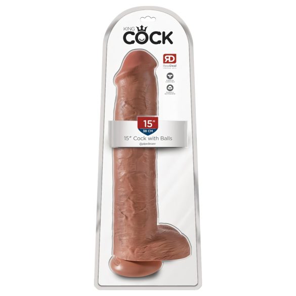 King Cock 15 - džinovski dildo (38cm) - tamna prirodna boja