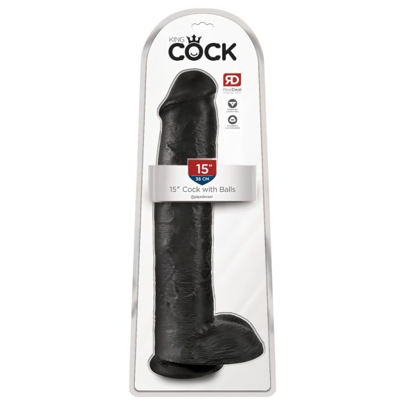 King Cock 15 - Crni dildo sa testisima i vakuum postoljem (38cm)