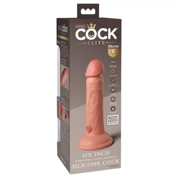 King Cock Elite 6 - vibrator sa vakuumskom čašom (15 cm) - prirodne boje