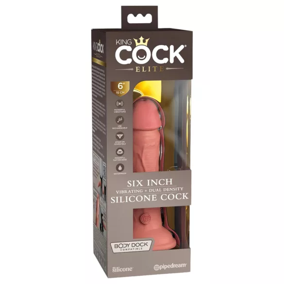 King Cock Elite 6 - vibrator sa vakuumskom čašom (15 cm) - prirodne boje