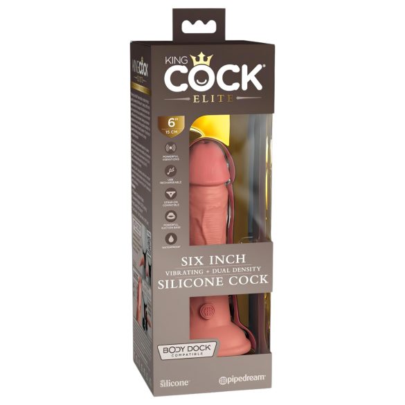King Cock Elite 6 - Realistični vibrator 15cm (tamno prirodne boje)