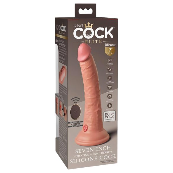 King Cock Elite 7 - vakuum cupler, bežični vibrator 18cm - prirodna boja