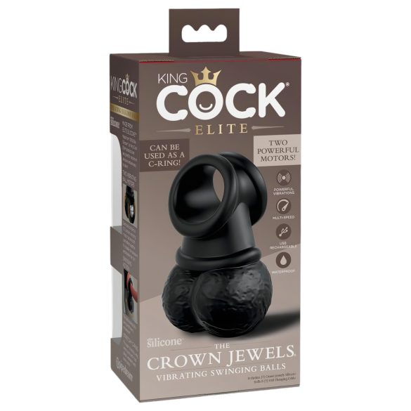 King Cock Crown Jewels - Vibrirajući Prsten za Penis (crni)
