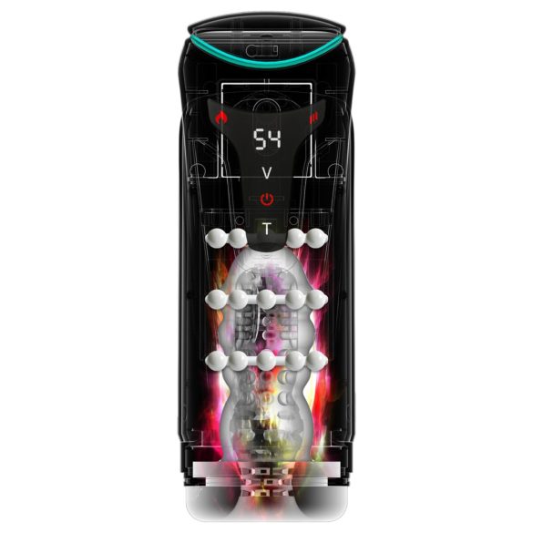 PDX Elite Moto-Bator Pro - biserni, grejni masturbator sa potiskom (crni)