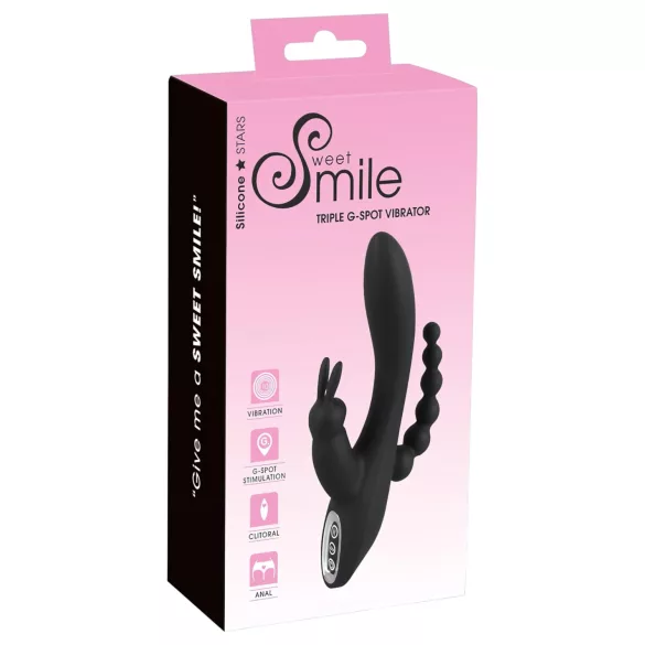 SMILE Triple - punjiva, vodootporna trostruka vibratora (crna)