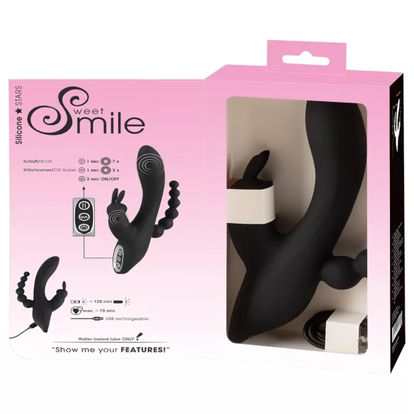 SMILE Triple - punjiva, vodootporna trostruka vibratora (crna)