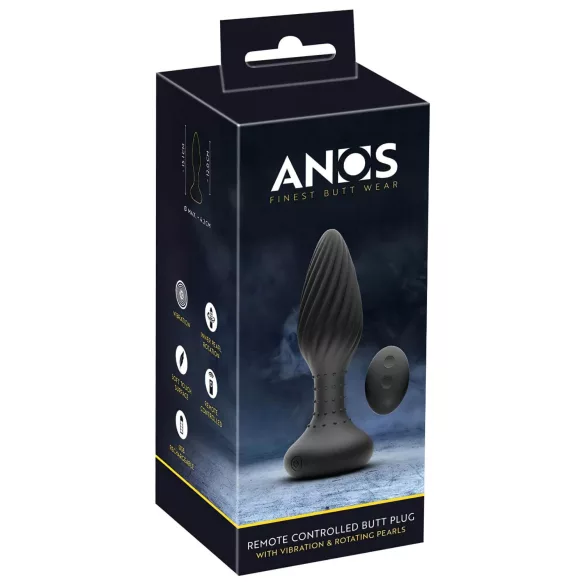 ANOS - rotirajući analni vibrator sa perlama (crni)