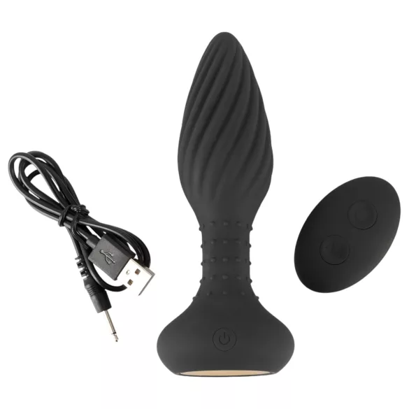 ANOS - rotirajući analni vibrator sa perlama (crni)