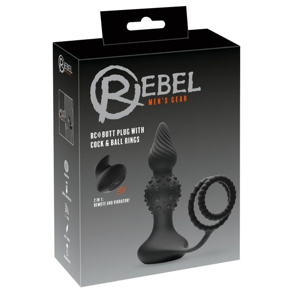 Rebel 2u1 - bežični, radio analni vibrator sa penis prstenom (crna)
